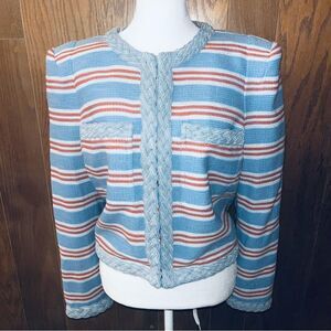 Veronica Beard NWOT Arrow Jacket Braided Denim Blazer Clip Down Blue/Rust SZ 8